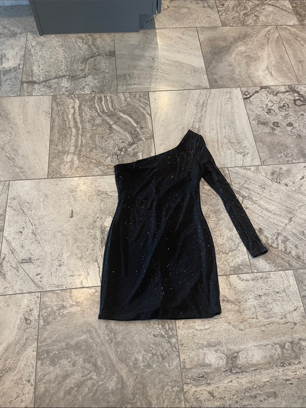 As U Wish Black One-Shoulder Sparkle Mini Dress